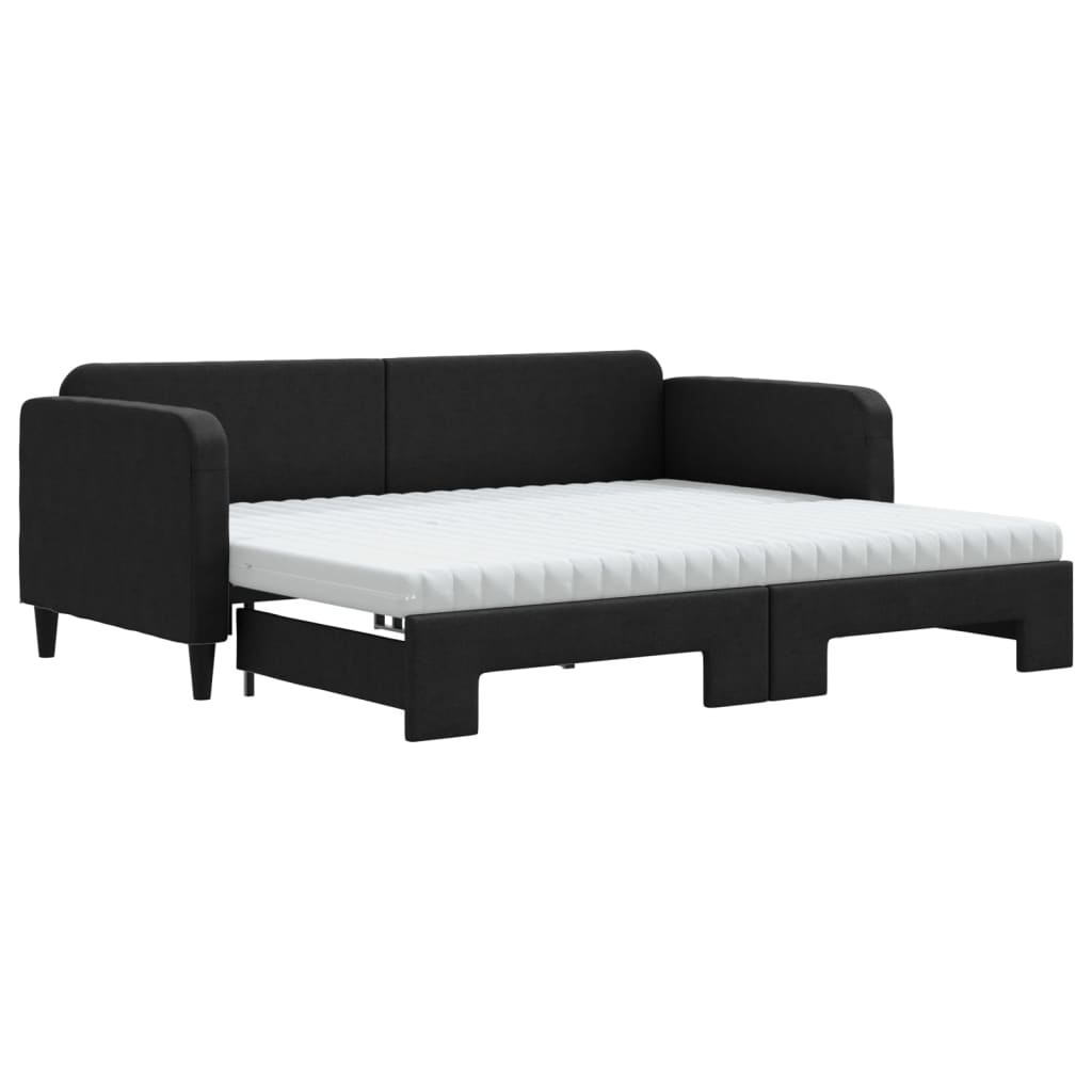 daybed med udtræk og madras 90x200 cm stof sort