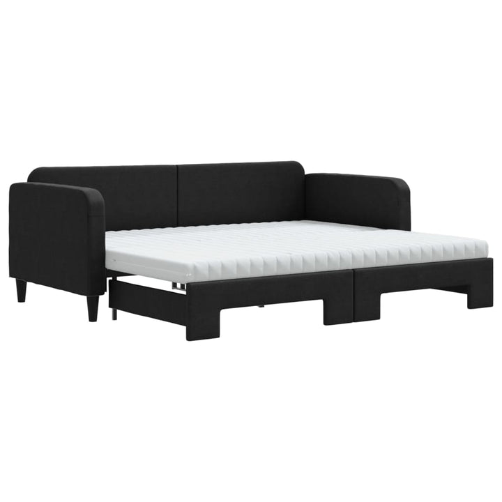 daybed med udtræk og madras 90x200 cm stof sort