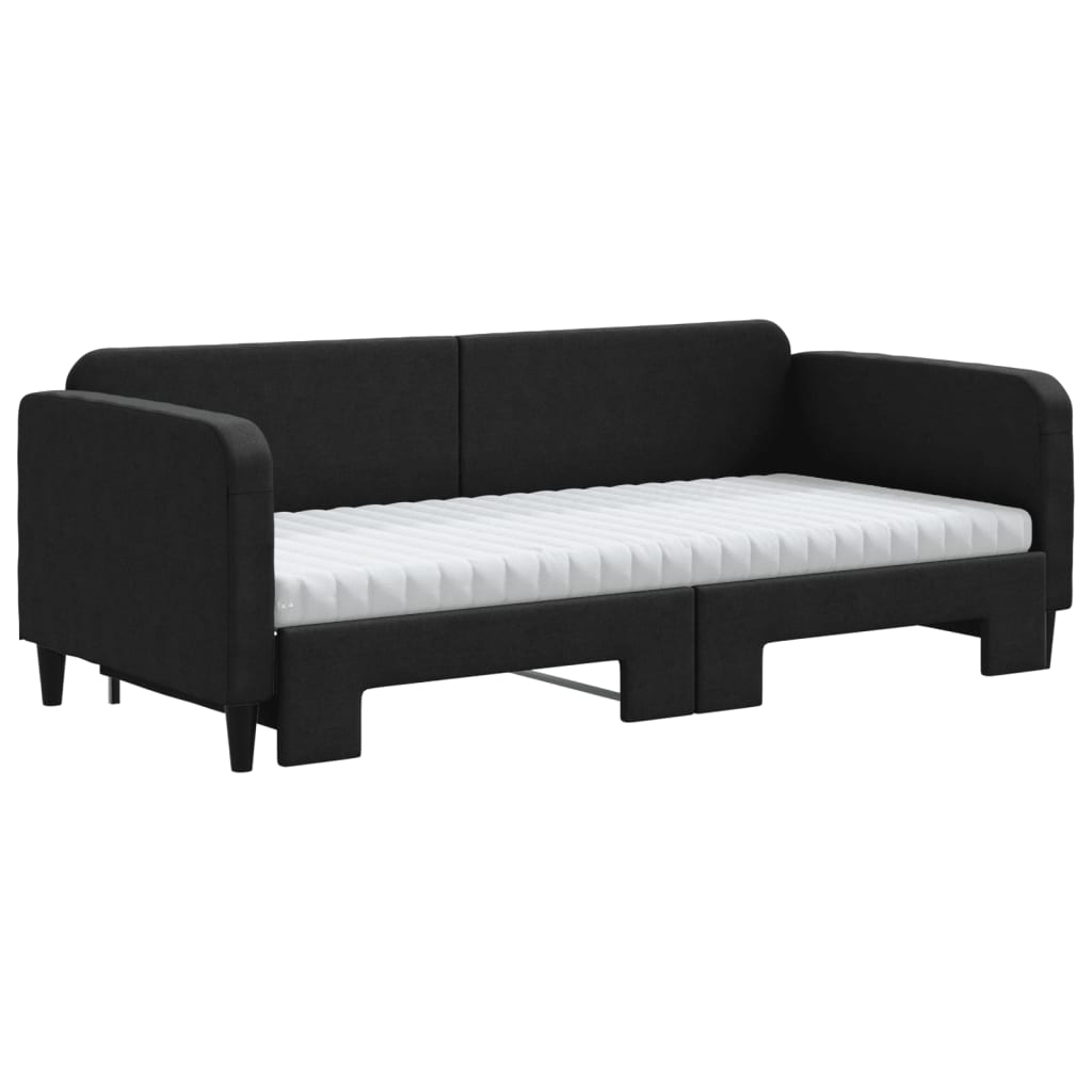 daybed med udtræk og madras 90x200 cm stof sort