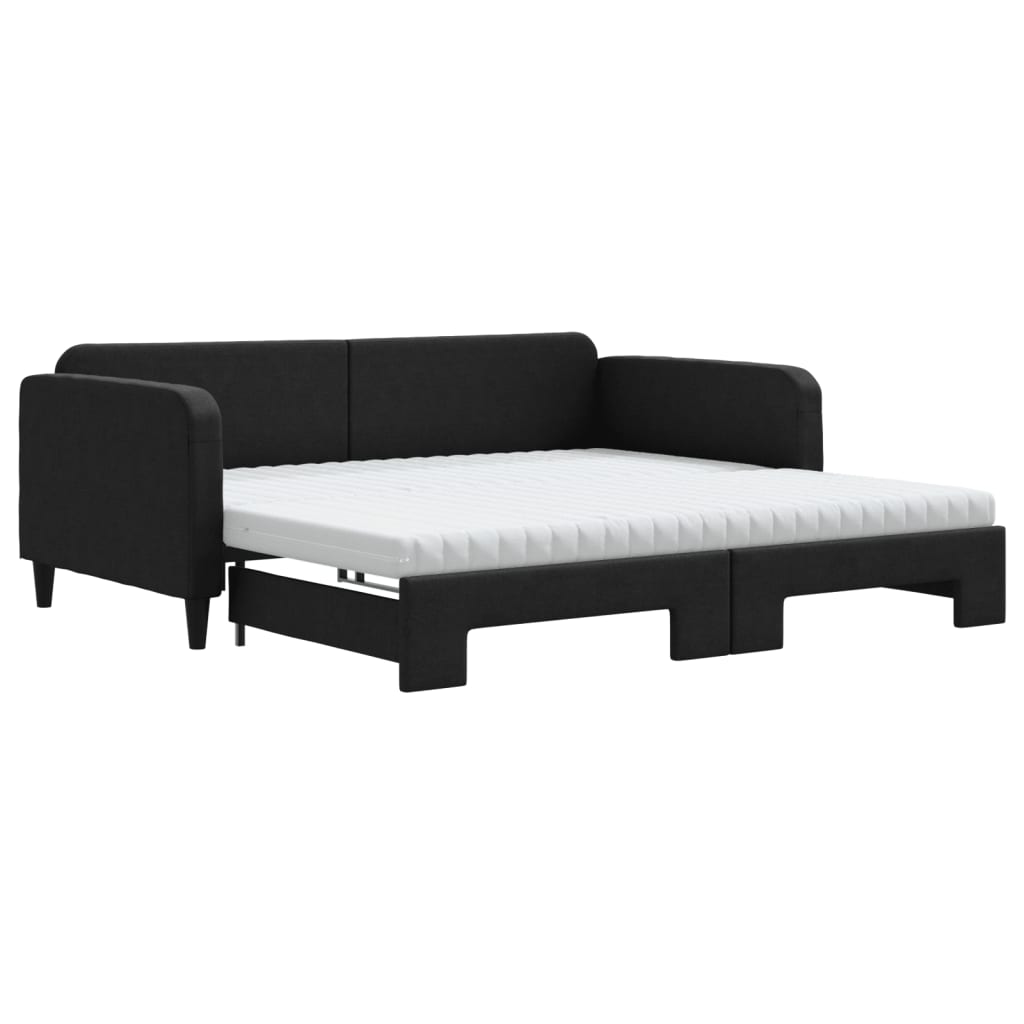 daybed med udtræk og madras 100x200 cm stof sort