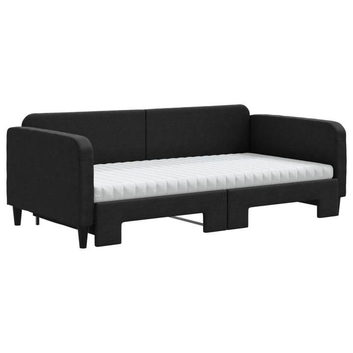 daybed med udtræk og madras 100x200 cm stof sort