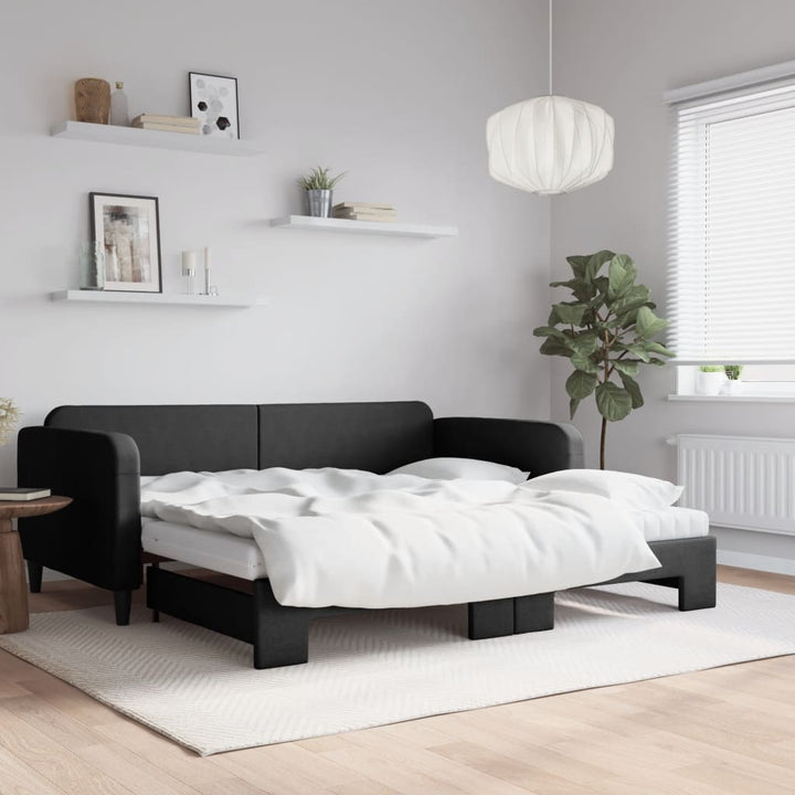 daybed med udtræk og madras 100x200 cm stof sort