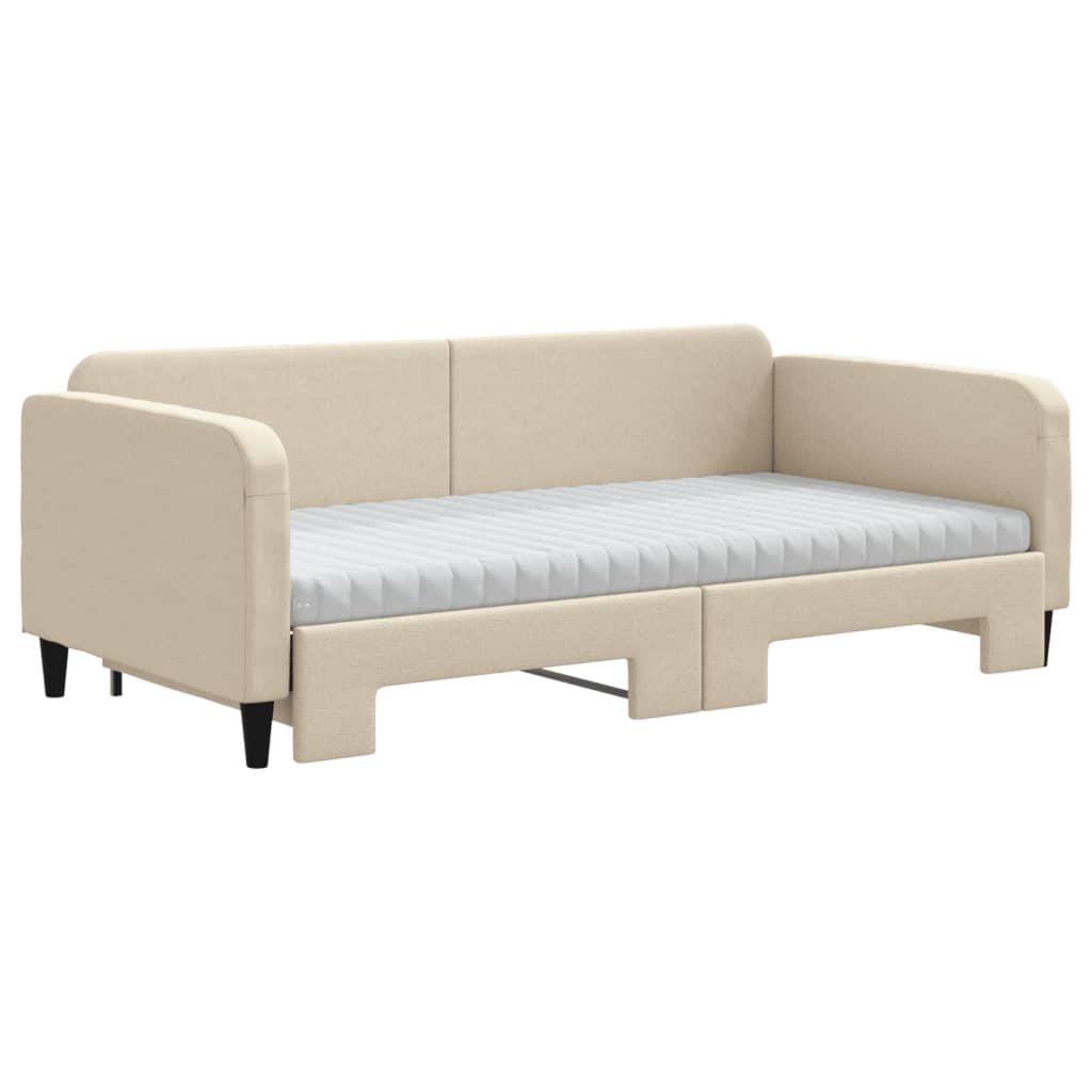 daybed med udtræk og madras 100x200 cm stof cremefarvet