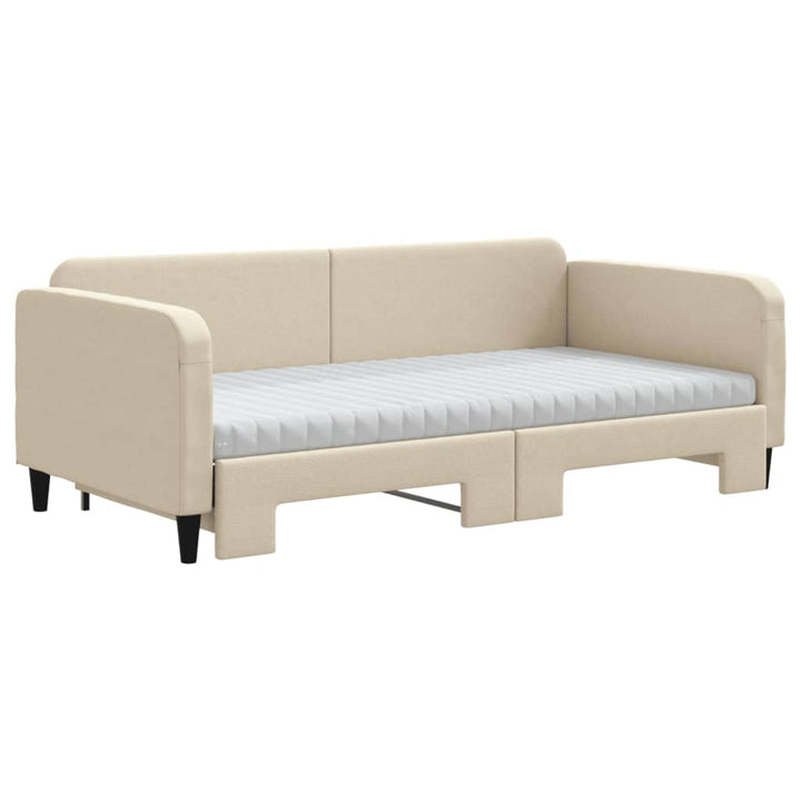 daybed med udtræk og madras 100x200 cm stof cremefarvet