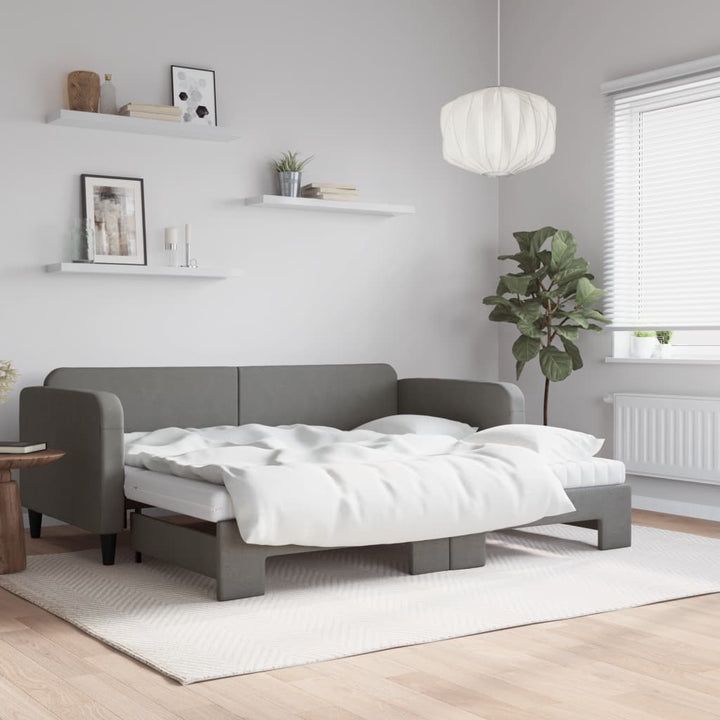 daybed med udtræk og madras 90x190 cm stof mørkegrå