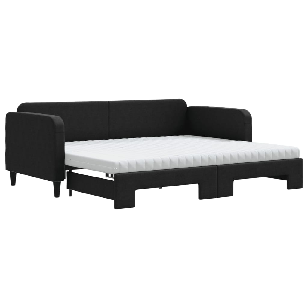 daybed med udtræk og madras 90x190 cm stof sort