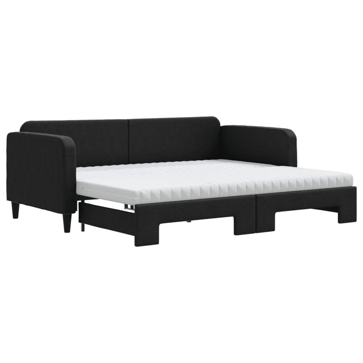daybed med udtræk og madras 90x190 cm stof sort