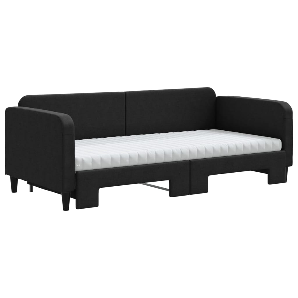 daybed med udtræk og madras 90x190 cm stof sort