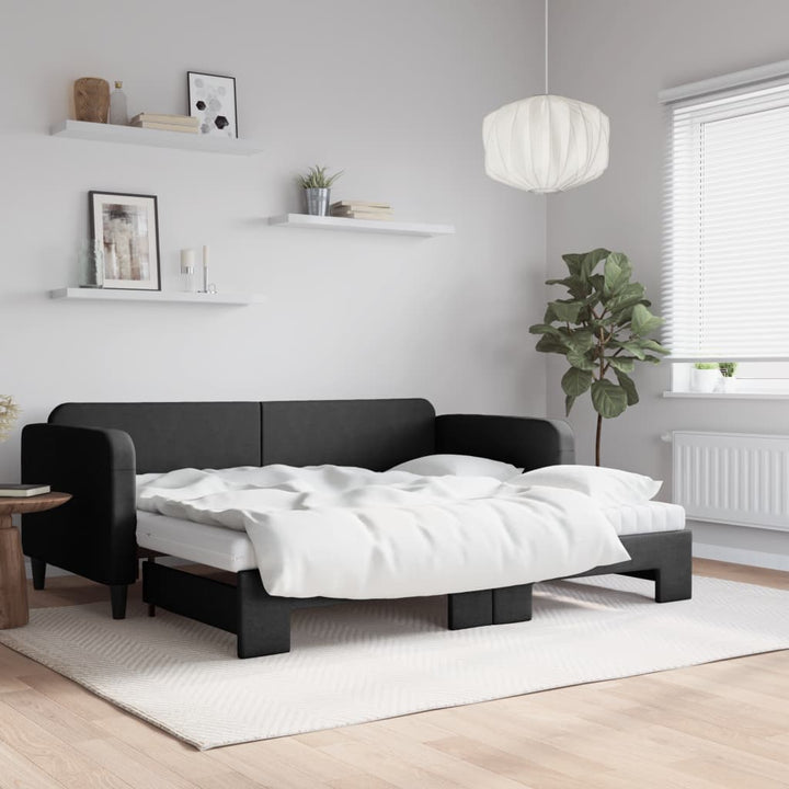 daybed med udtræk og madras 90x190 cm stof sort
