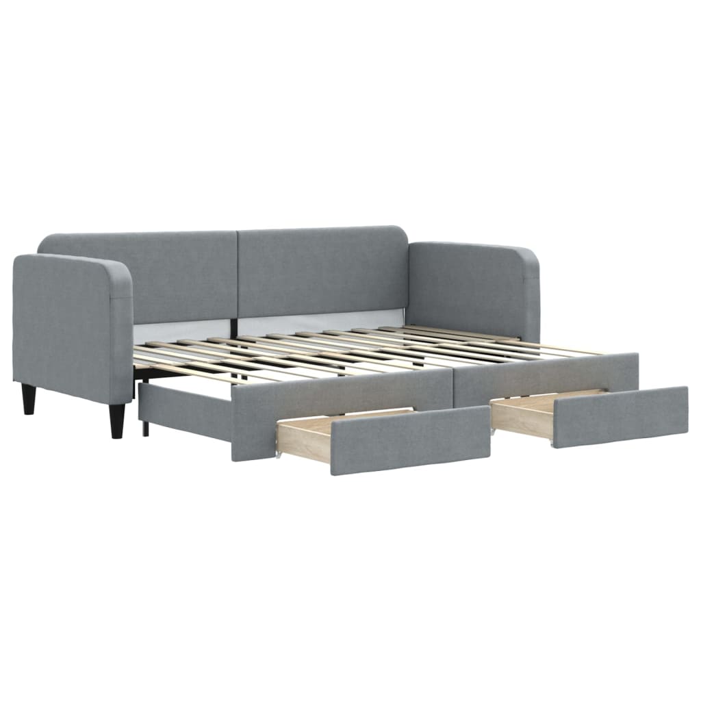 daybed med udtræk og skuffer 80x200 cm stof lysegrå