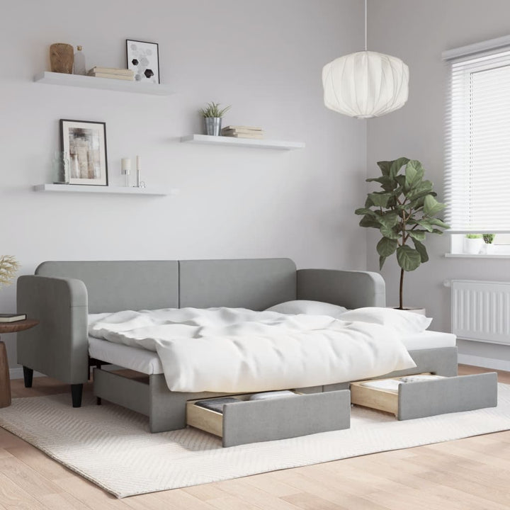 daybed med udtræk og skuffer 80x200 cm stof lysegrå