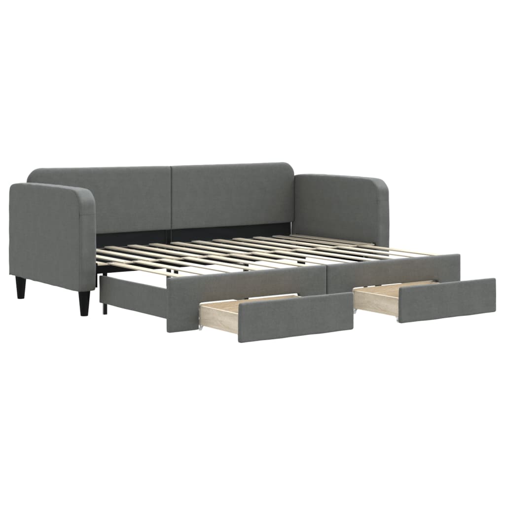 daybed med udtræk og skuffer 80x200 cm stof mørkegrå