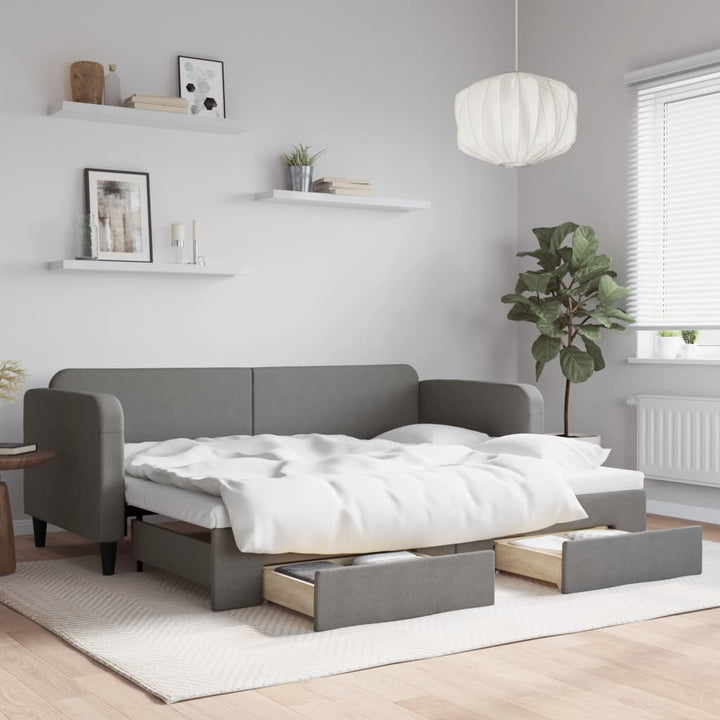 daybed med udtræk og skuffer 80x200 cm stof mørkegrå