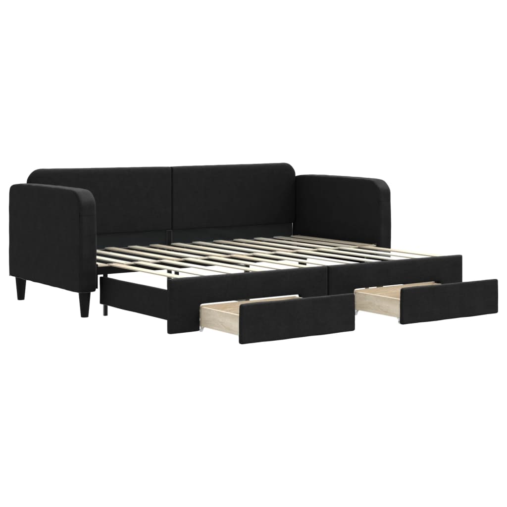 daybed med udtræk og skuffer 80x200 cm stof sort