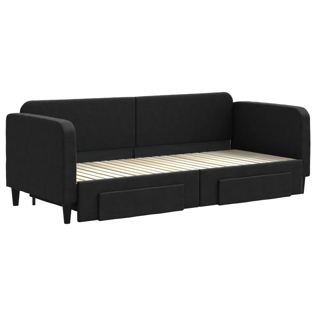 daybed med udtræk og skuffer 80x200 cm stof sort