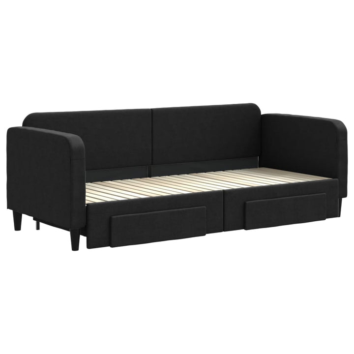 daybed med udtræk og skuffer 80x200 cm stof sort