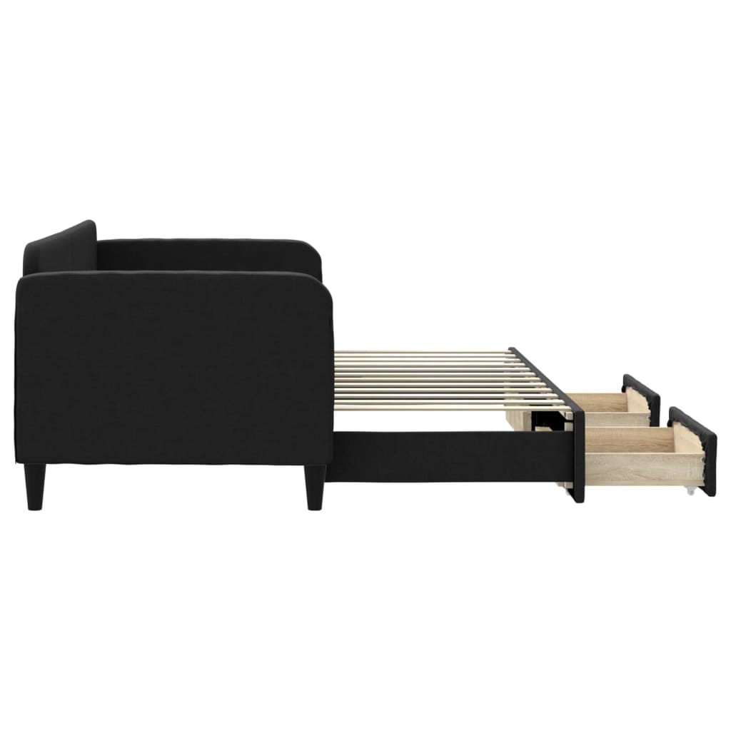 daybed med udtræk og skuffer 80x200 cm stof sort