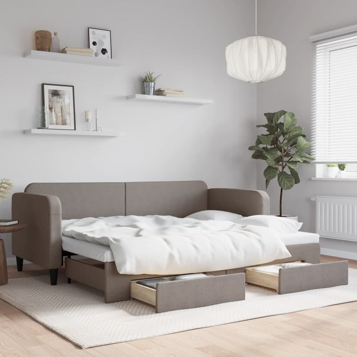 daybed med udtræk og skuffer 80x200 cm stof gråbrun