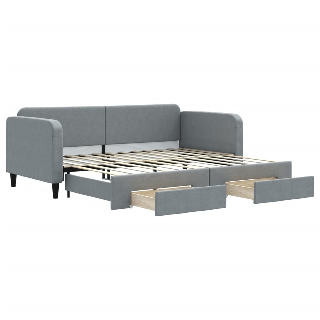daybed med udtræk og skuffer 90x200 cm stof lysegrå