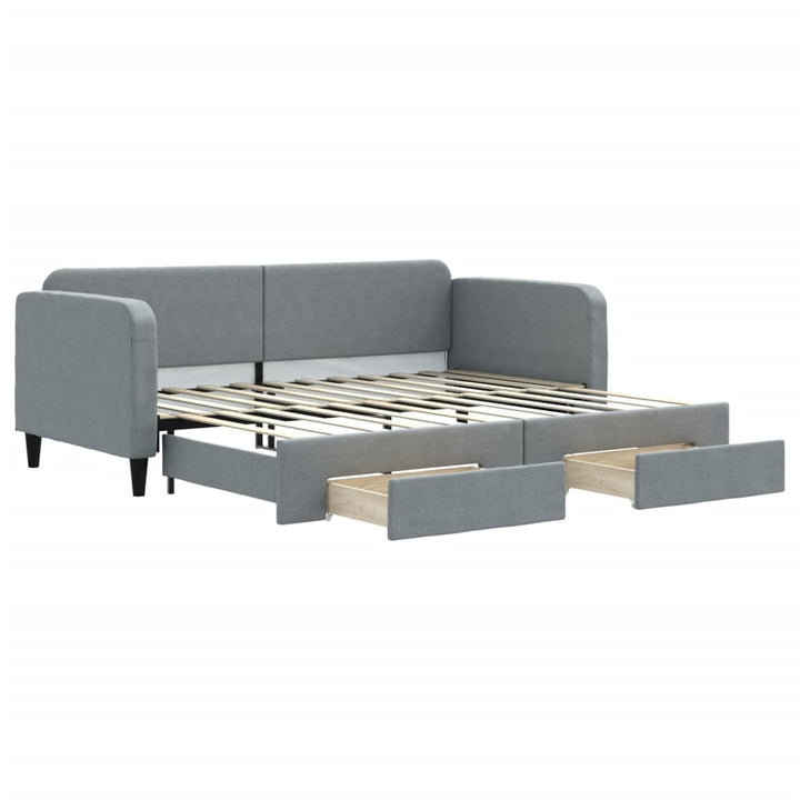 daybed med udtræk og skuffer 90x200 cm stof lysegrå