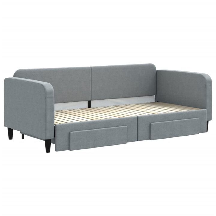 daybed med udtræk og skuffer 90x200 cm stof lysegrå