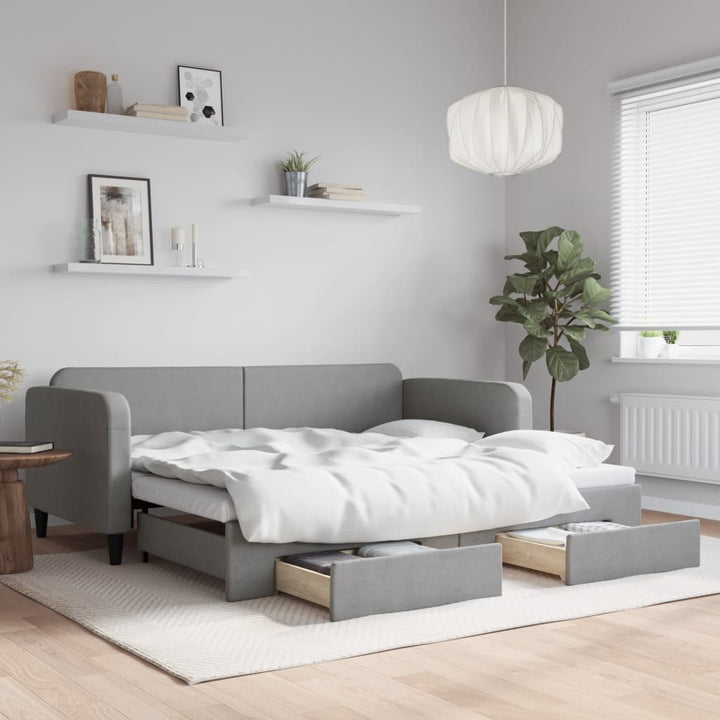 daybed med udtræk og skuffer 90x200 cm stof lysegrå