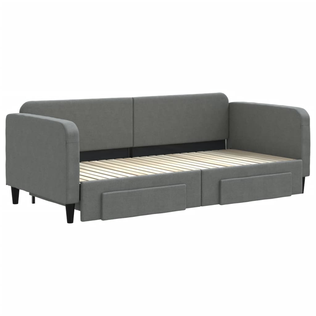 daybed med udtræk og skuffer 90x200 cm stof mørkegrå