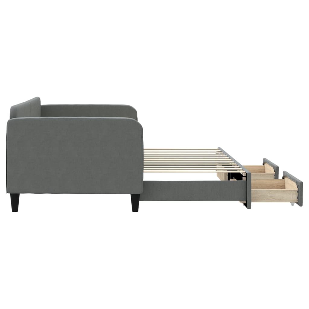 daybed med udtræk og skuffer 90x200 cm stof mørkegrå