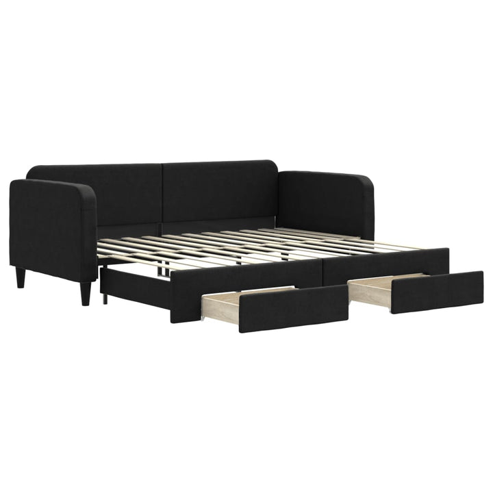 daybed med udtræk og skuffer 80x200 cm stof sort