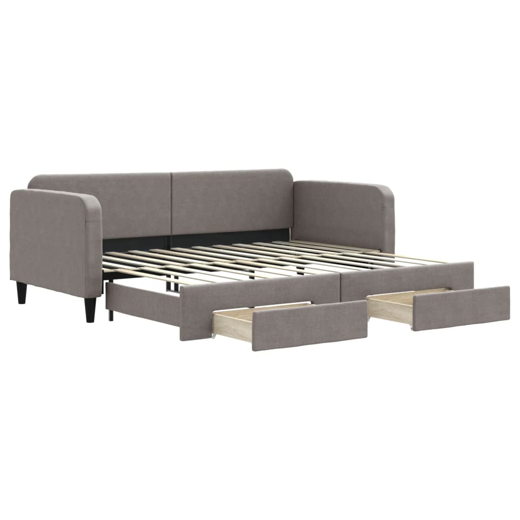 daybed med udtræk og skuffer 90x200 cm stof gråbrun