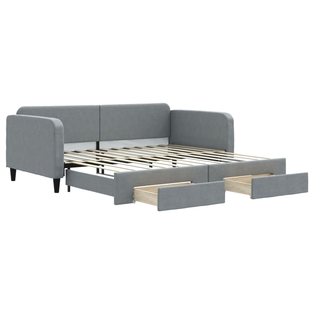 daybed med udtræk og skuffer 100x200 cm stof lysegrå