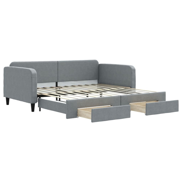 daybed med udtræk og skuffer 100x200 cm stof lysegrå
