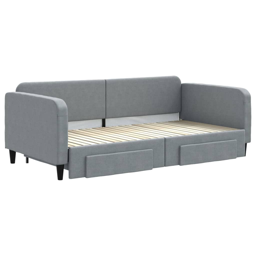 daybed med udtræk og skuffer 100x200 cm stof lysegrå