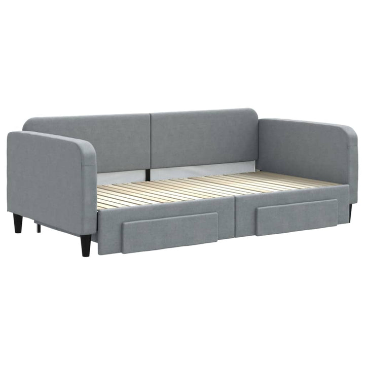daybed med udtræk og skuffer 100x200 cm stof lysegrå