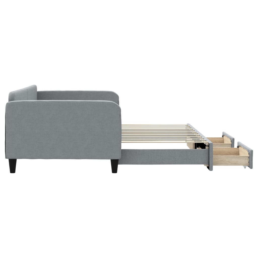 daybed med udtræk og skuffer 100x200 cm stof lysegrå