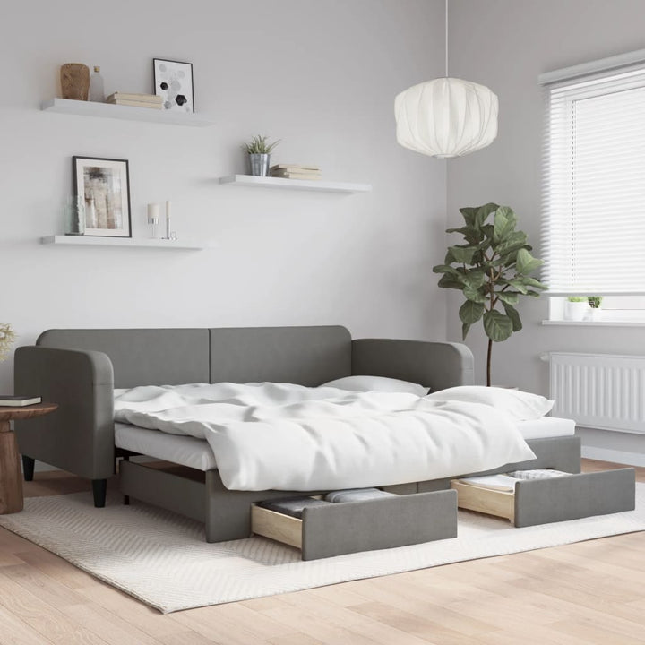 daybed med udtræk og skuffer 100x200 cm stof mørkegrå
