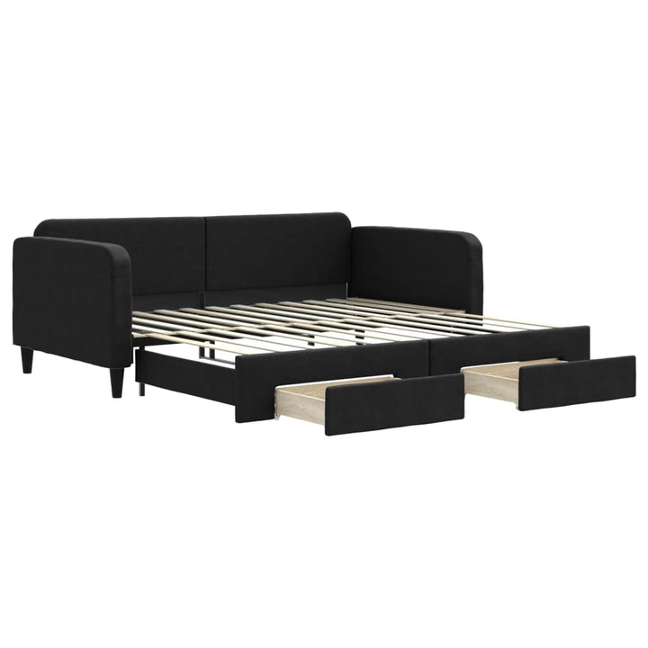 daybed med udtræk og skuffer 100x200 cm stof sort
