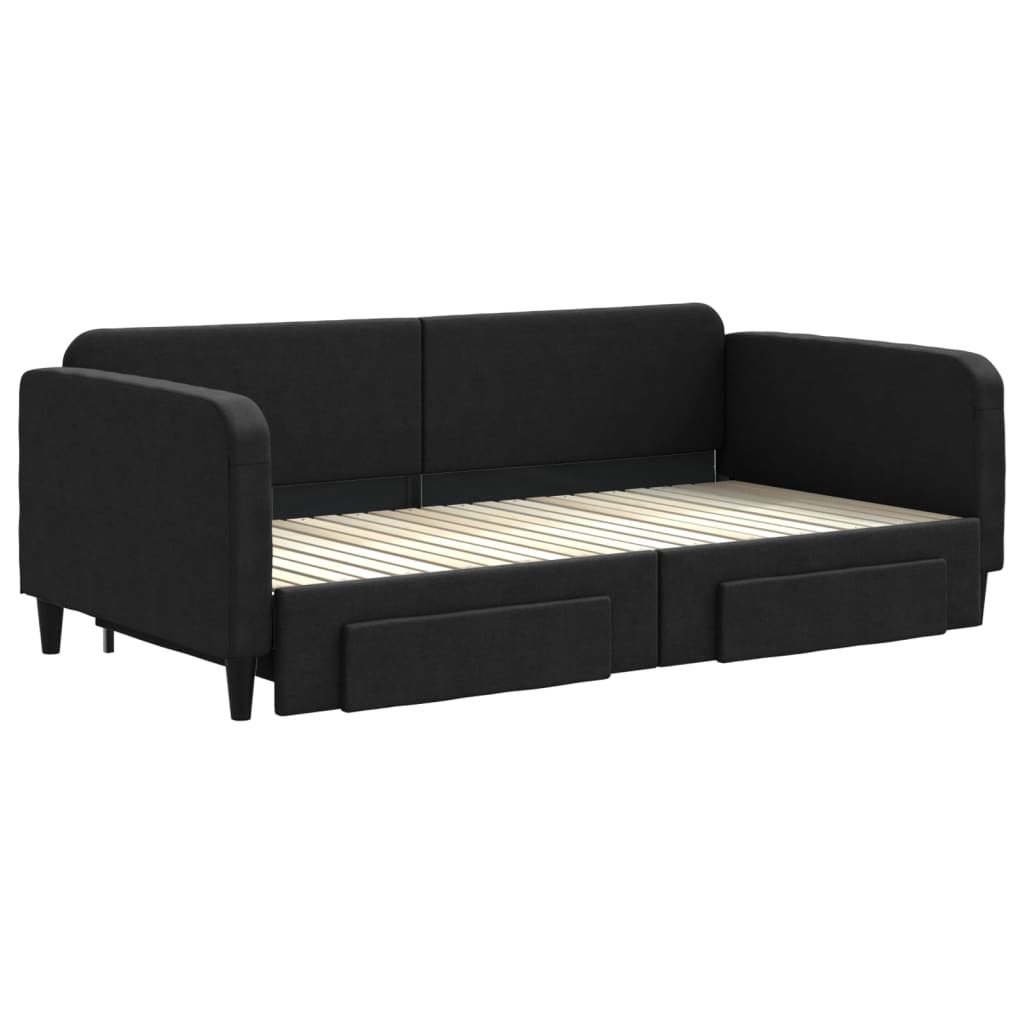 daybed med udtræk og skuffer 100x200 cm stof sort
