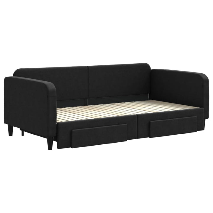 daybed med udtræk og skuffer 100x200 cm stof sort