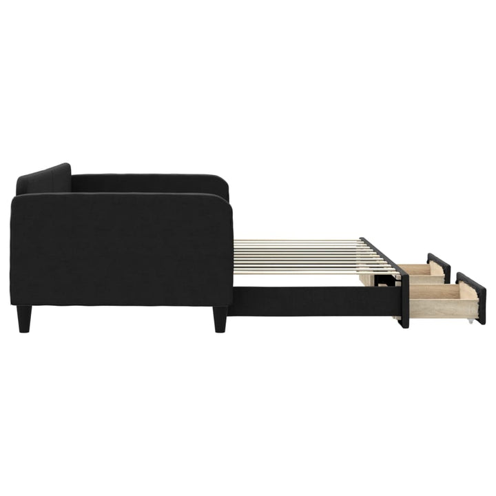 daybed med udtræk og skuffer 100x200 cm stof sort