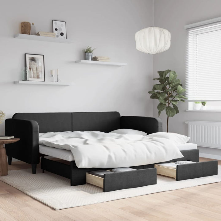 daybed med udtræk og skuffer 100x200 cm stof sort