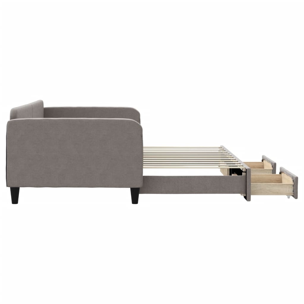 daybed med udtræk og skuffer 100x200 cm stof gråbrun