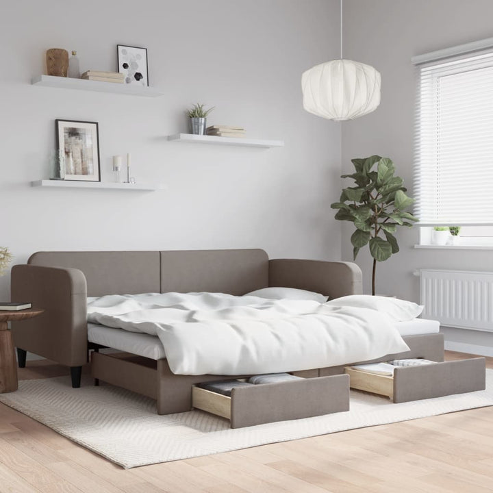 daybed med udtræk og skuffer 100x200 cm stof gråbrun