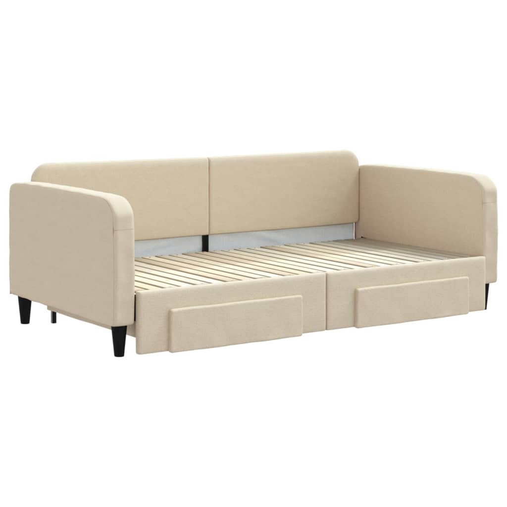 daybed med udtræk og skuffer 100x200 cm stof cremefarvet