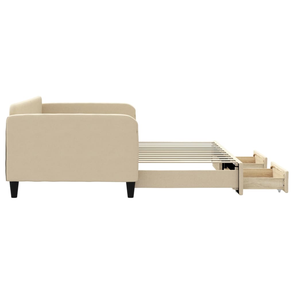 daybed med udtræk og skuffer 100x200 cm stof cremefarvet