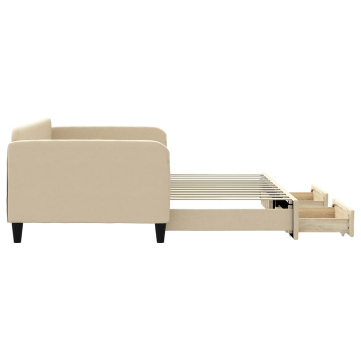 daybed med udtræk og skuffer 100x200 cm stof cremefarvet