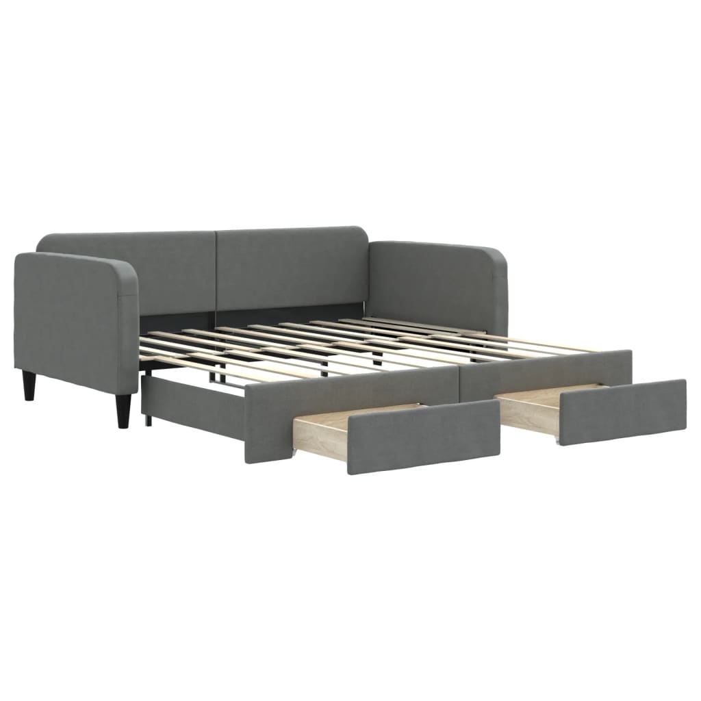 daybed med udtræk og skuffer 90x190 cm stof mørkegrå
