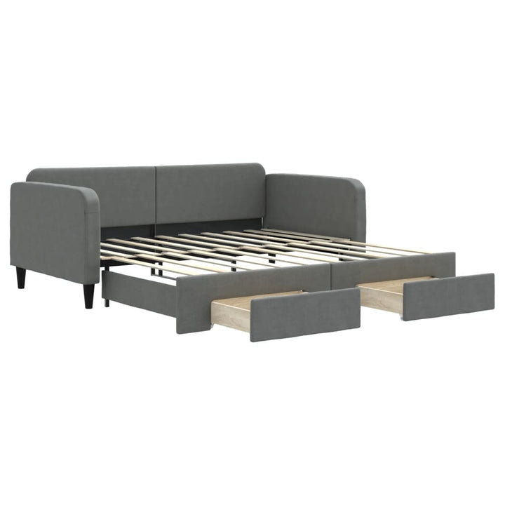 daybed med udtræk og skuffer 90x190 cm stof mørkegrå