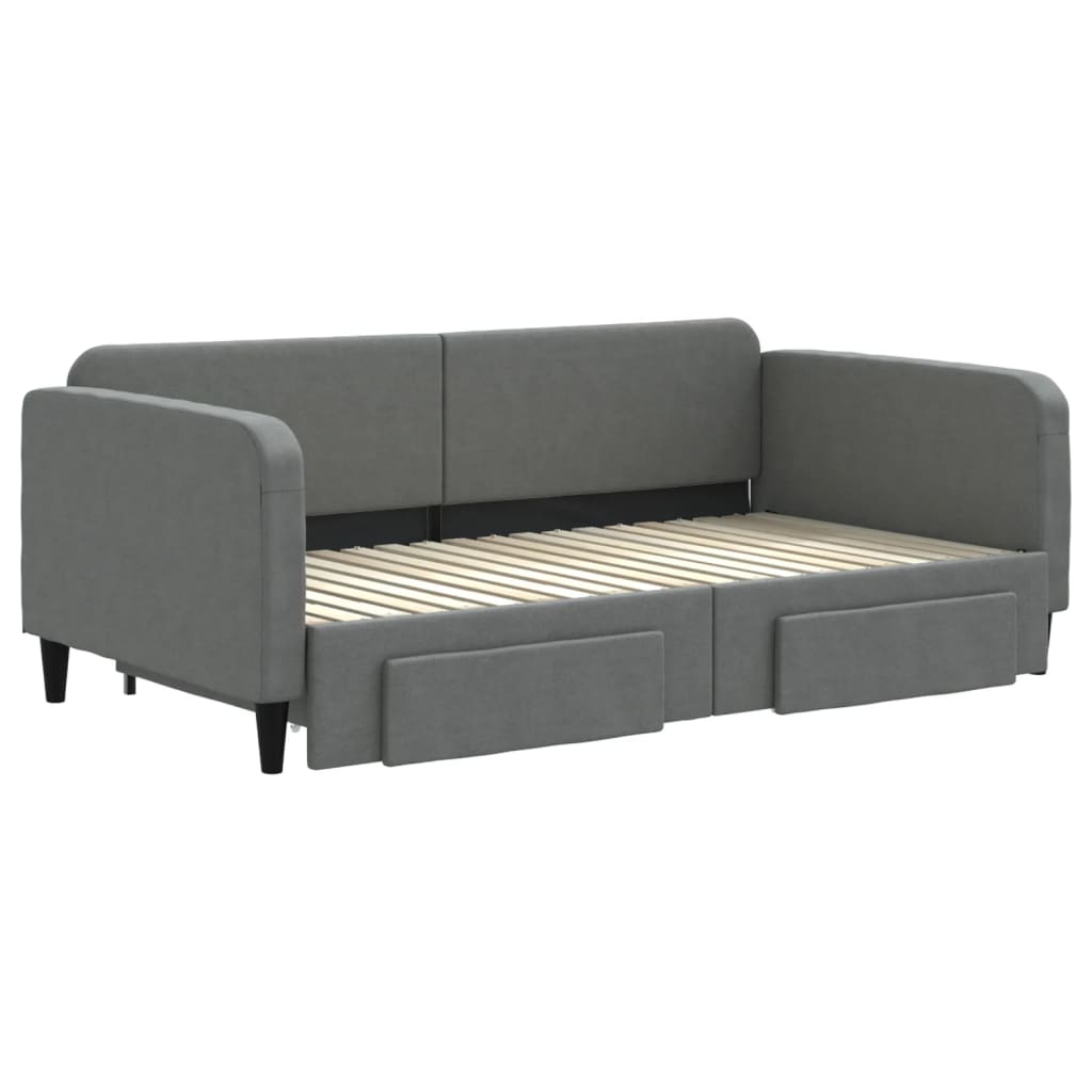 daybed med udtræk og skuffer 90x190 cm stof mørkegrå