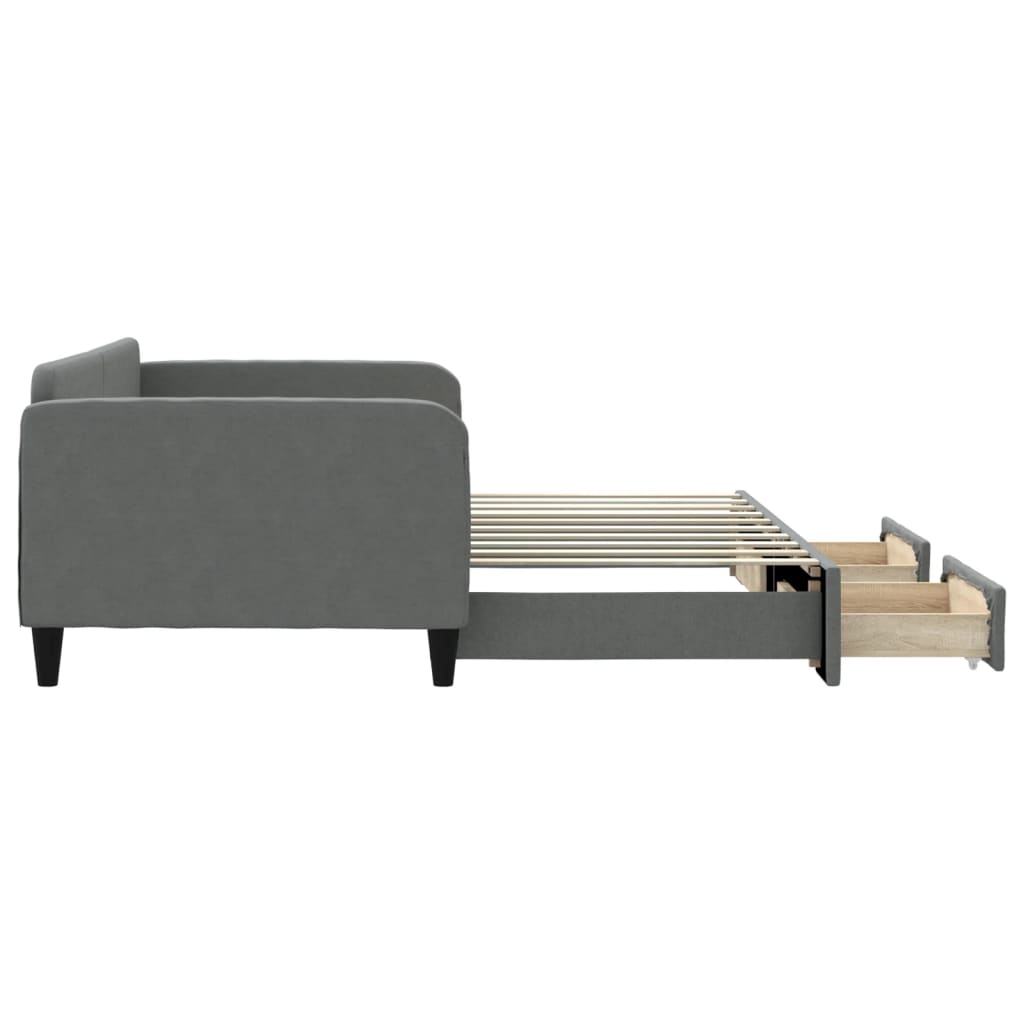 daybed med udtræk og skuffer 90x190 cm stof mørkegrå